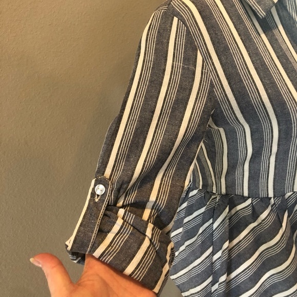 NWT Denim & White Striped Collard Button Down Love Notes Shirt - Size: Small - Picture 9 of 12